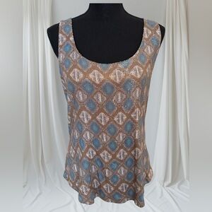 AREA.NYC HAUTE COUTURE BLUE & TAN SEQUIN DRESSY COCKTAIL FORMAL LUXURY TOP SZ M